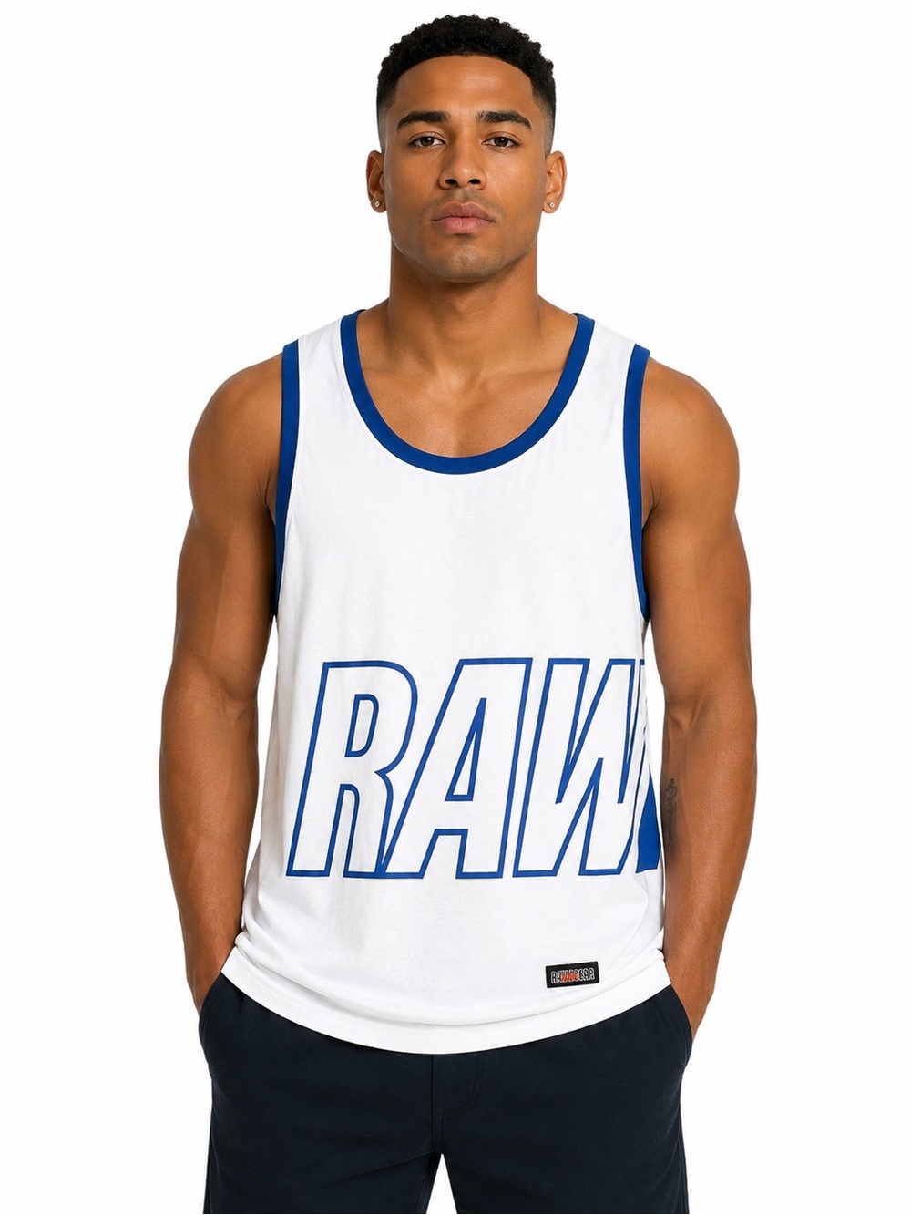 RAW Graphic White & Blue Men's Tank Top